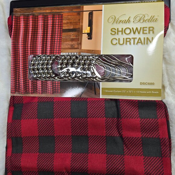 Virah Bella Luxury Cloth Shower Curtain Red and Black 13 Piece Set (NWT) 72 x 72 - Picture 1 of 4